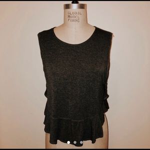 High Low Charcoal Grey Knit Top With Ruffles